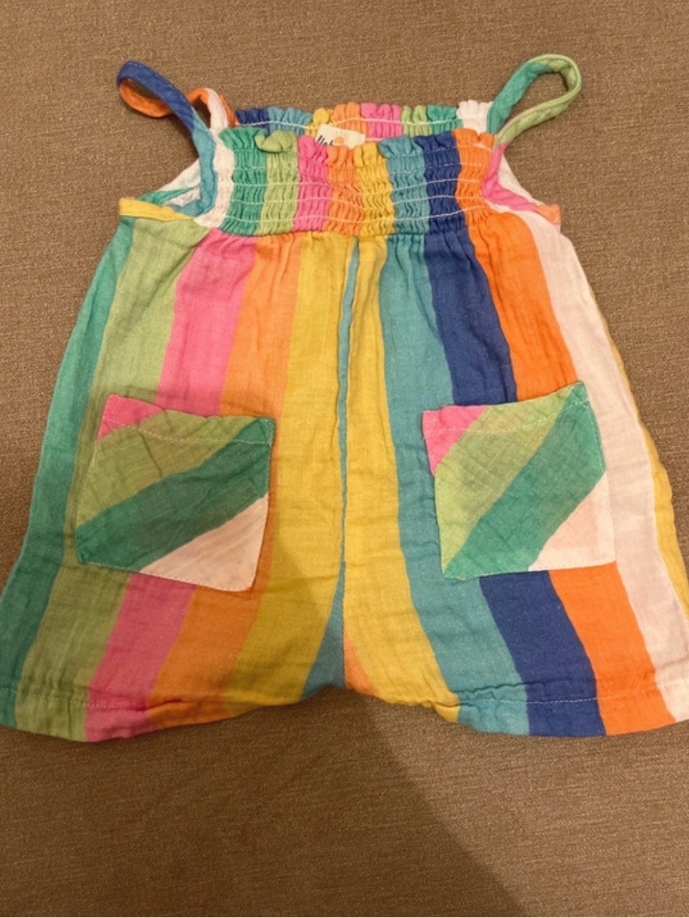 Girls Rainbow Striped Summer Romper - Multicolor